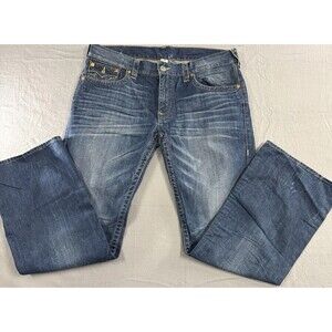 True Religion Jeans Mens 38 Bootcut Flap Medium Wash Blue Horseshoe USA Denim